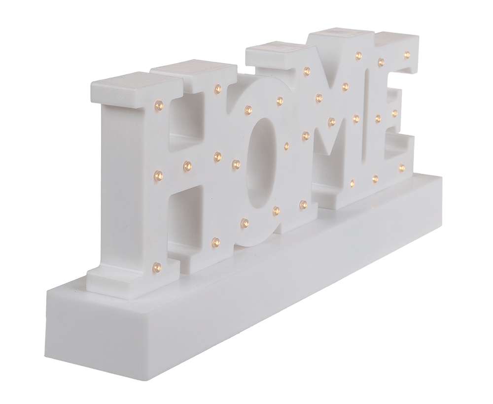 White plastic letter light, Home,