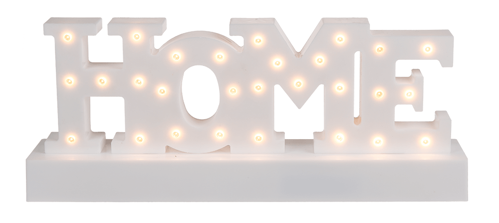 White plastic letter light, Home,