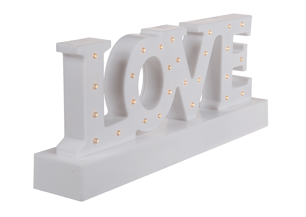 White plastic letter light, Love,