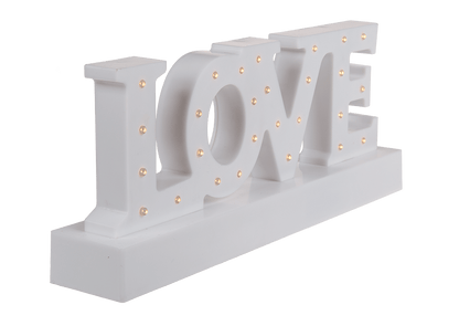 White plastic letter light, Love,