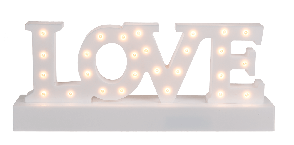 White plastic letter light, Love,