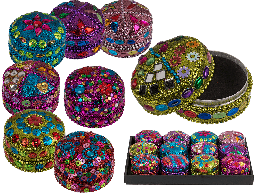 Multi coloured jewelry box with oriental design,