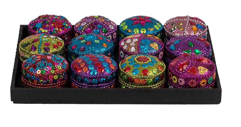 Multi coloured jewelry box with oriental design,