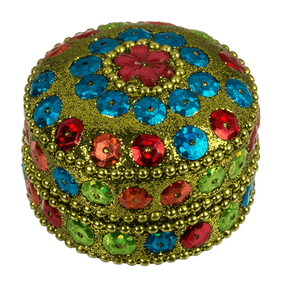 Multi coloured jewelry box with oriental design,