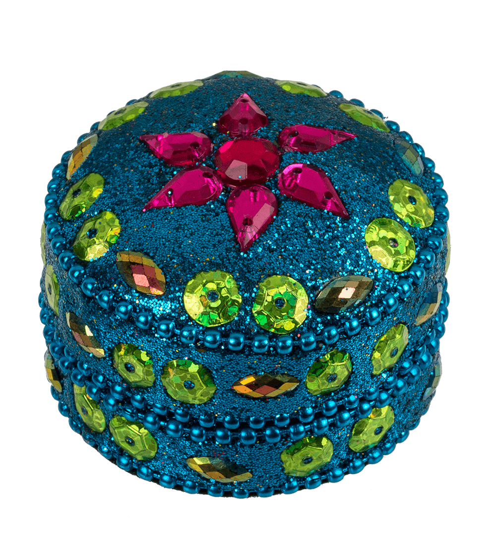 Multi coloured jewelry box with oriental design,