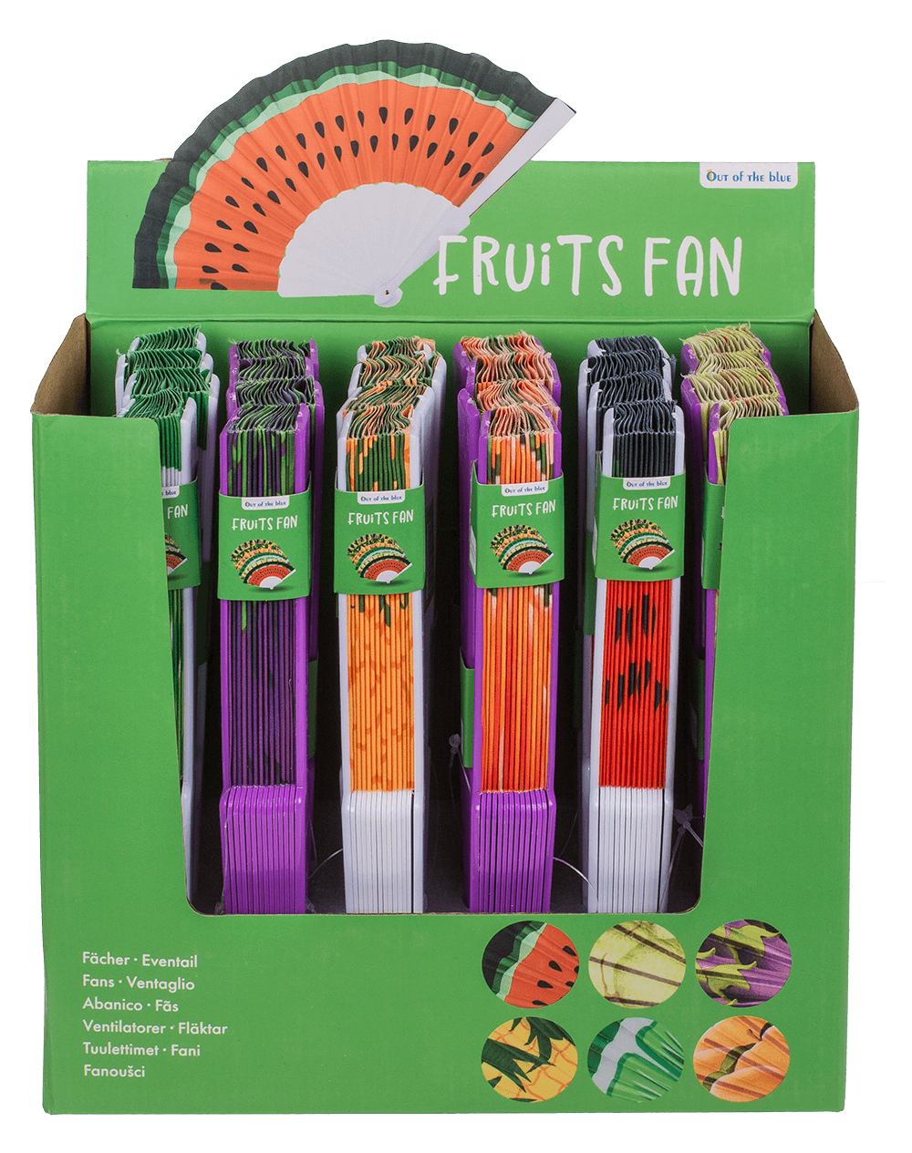 Plastic fan, fruits,
