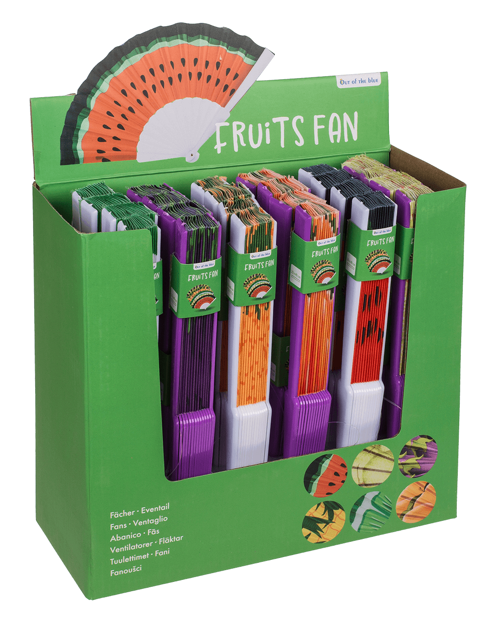 Plastic fan, fruits,