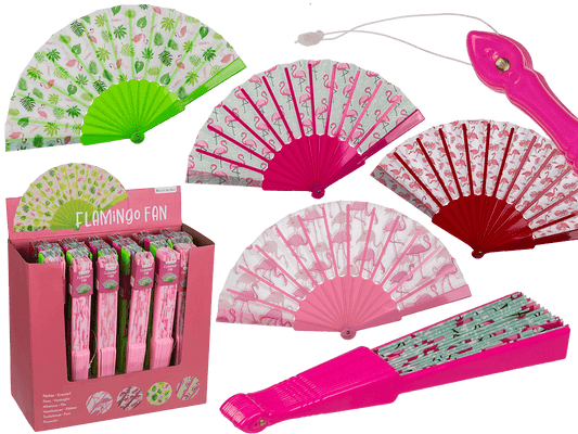Plastic fan, flamingos,