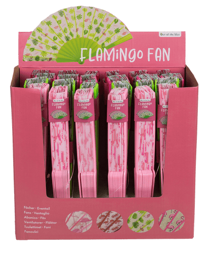 Plastic fan, flamingos,