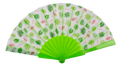 Plastic fan, flamingos,