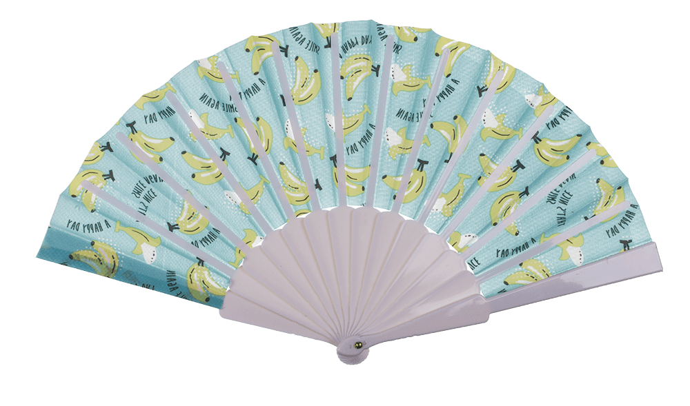 Plastic fan, fruits,