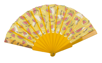 Plastic fan, fruits,
