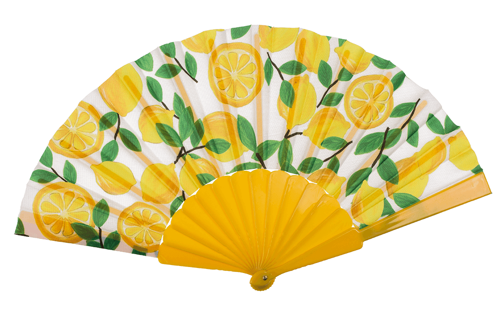 Plastic fan, fruits,