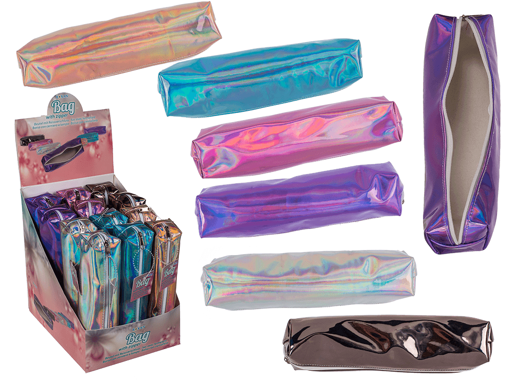 PU bag with zipper, metallic finsih,