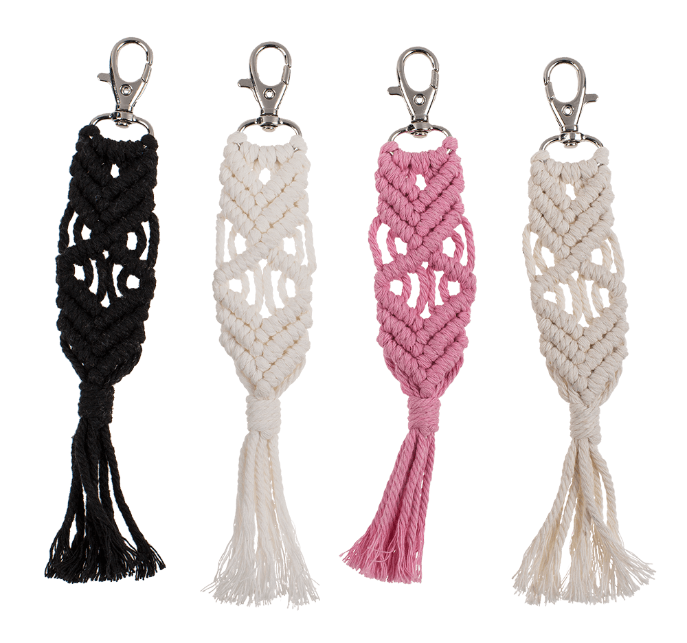Metal key chain, Makramee style,