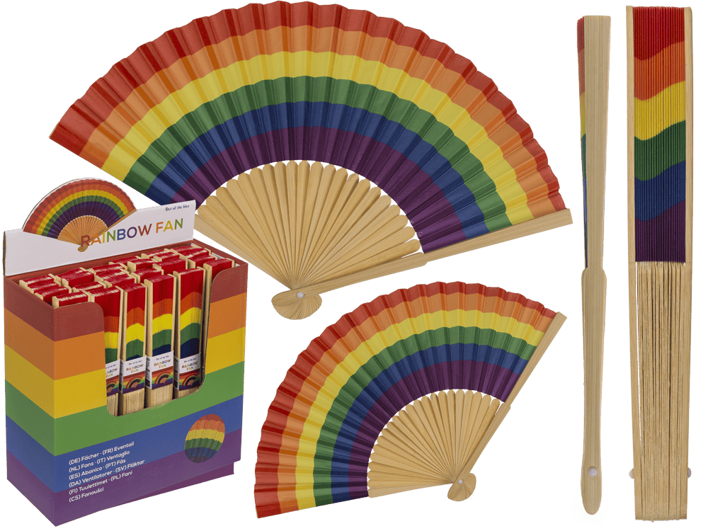 Fan, Bamboo, Rainbow, ca. 21 cm, bamboo,