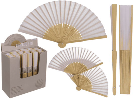 Fan, Shine White, 21 cm, bamboo,