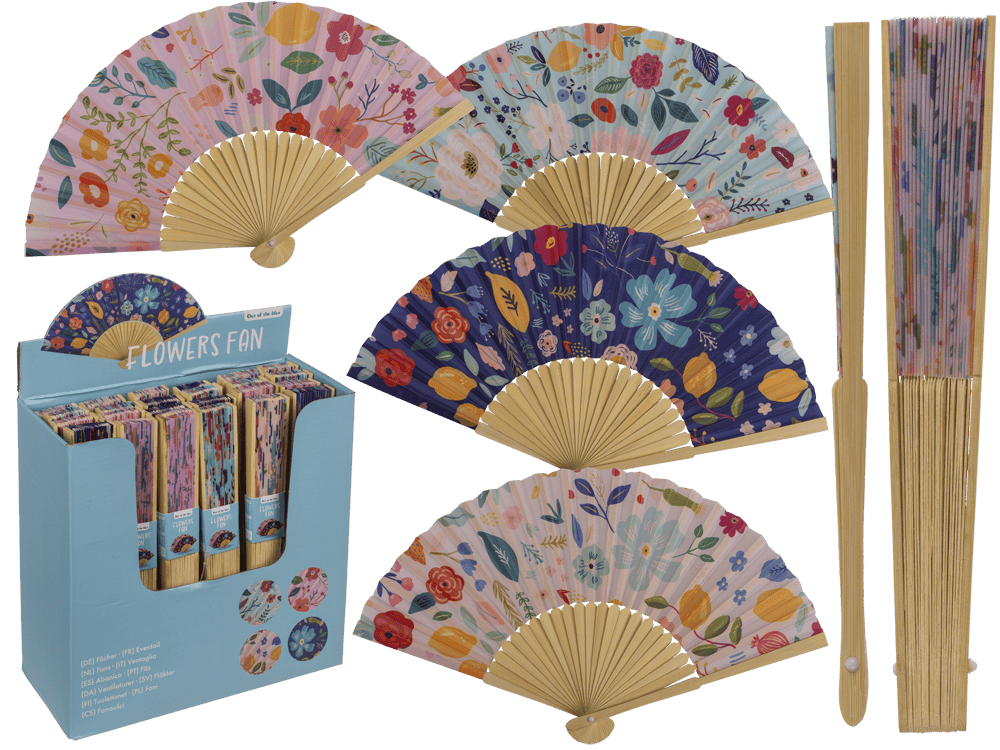 Fan, Flowers, 21 cm, bamboo,