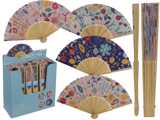 Fan, Flowers, 21 cm, bamboo,