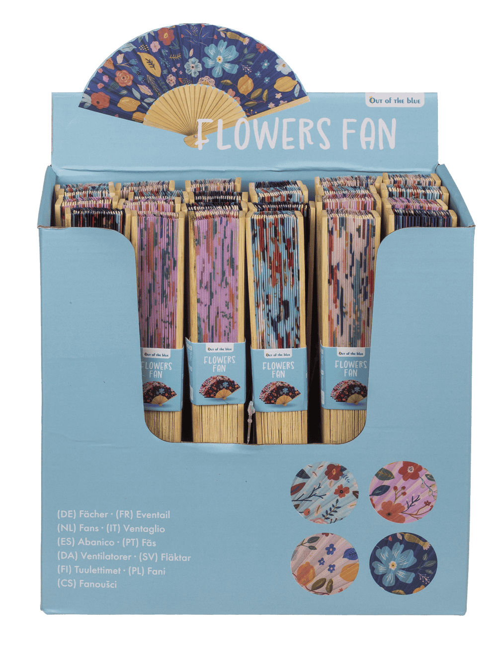 Fan, Flowers, 21 cm, bamboo,