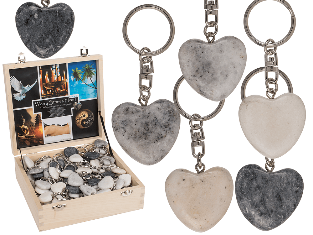 Metal Keychain, Worry Heart Natural Stones,