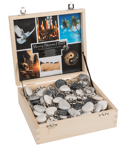 Metal Keychain, Worry Heart Natural Stones,