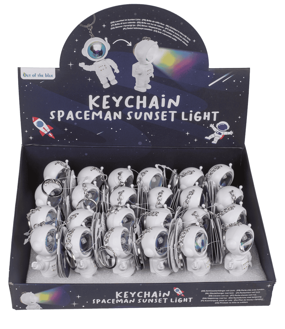 Metal keychain. Spacemen sunset light,