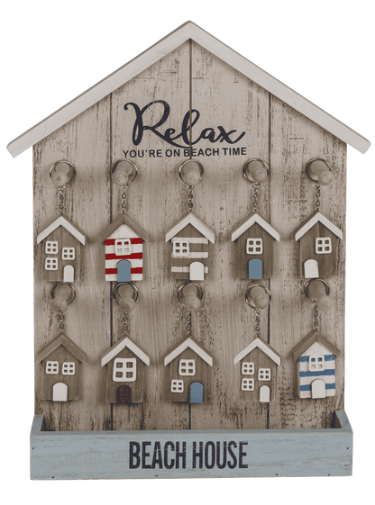 Metal key chain, Wooden beach house,