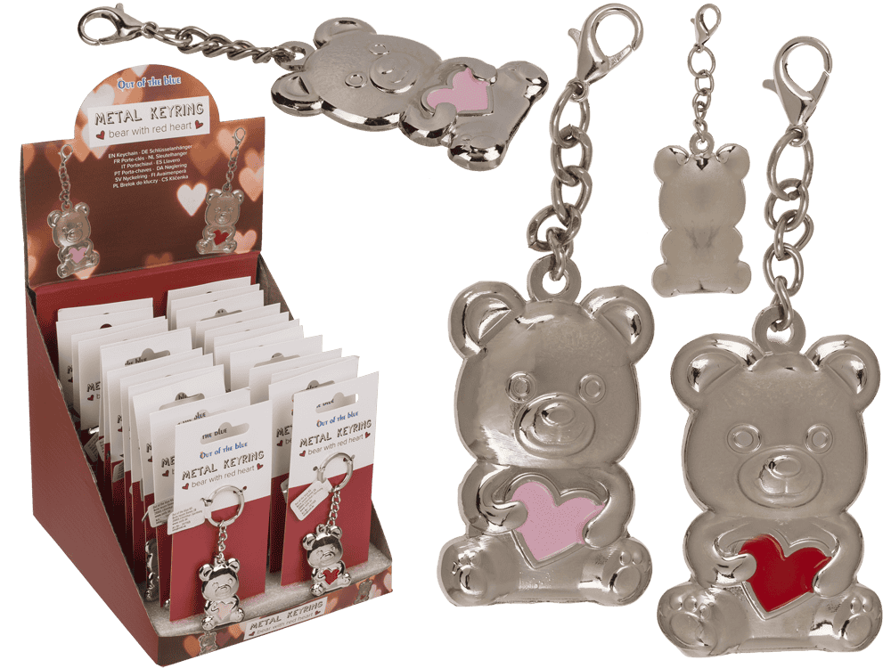 Metal keyring, bear with red heart
