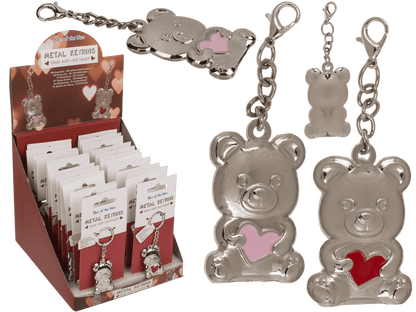 Metal keyring, bear with red heart