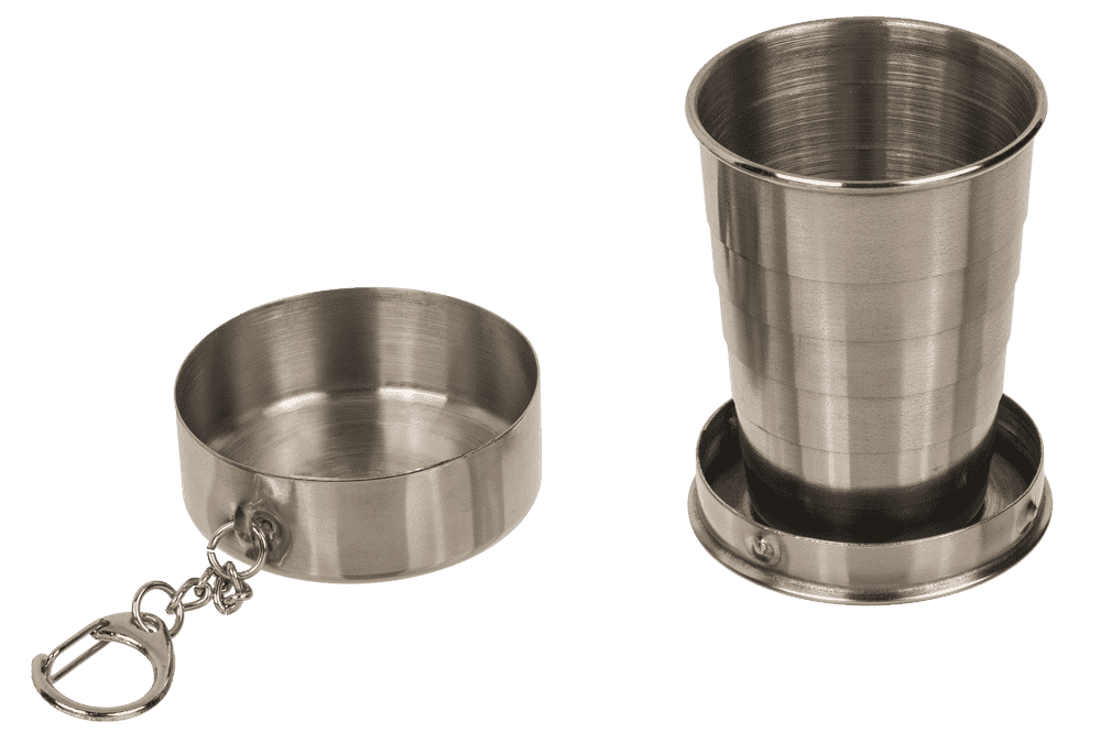 Metal keychain, foldable shot glass,