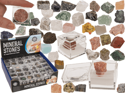 Mineral stones, in magnifying box with booklet,