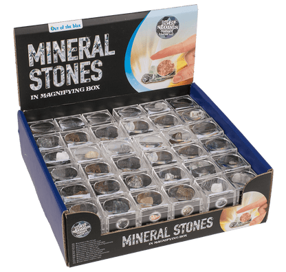 Mineral stones, in magnifying box with booklet,