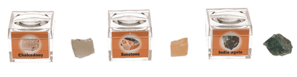 Mineral stones, in magnifying box with booklet,