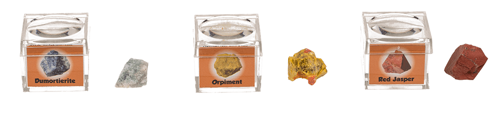 Mineral stones, in magnifying box with booklet,