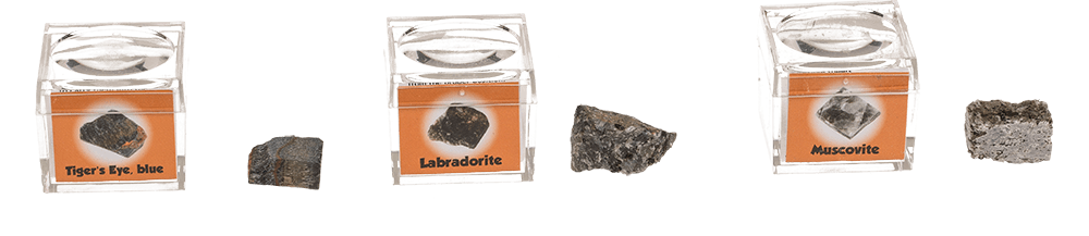 Mineral stones, in magnifying box with booklet,