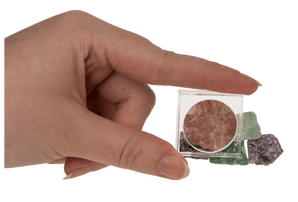 Mineral stones, in magnifying box with booklet,