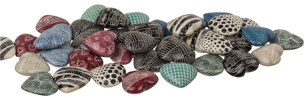 Soap Stones, Hearts, with engraving,