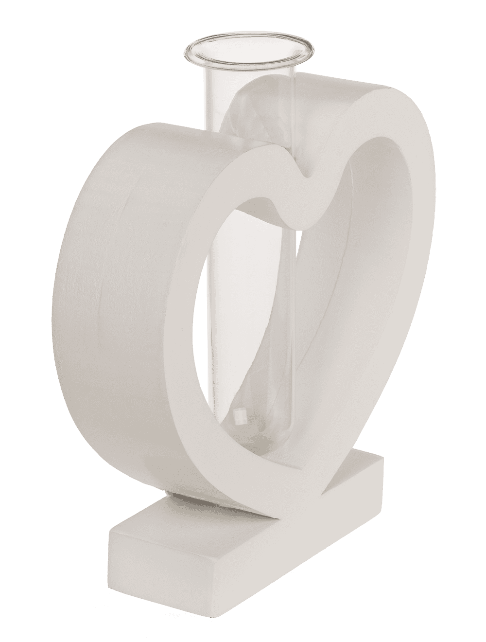 White MDF heart with glass tube, 15 x 12 cm
