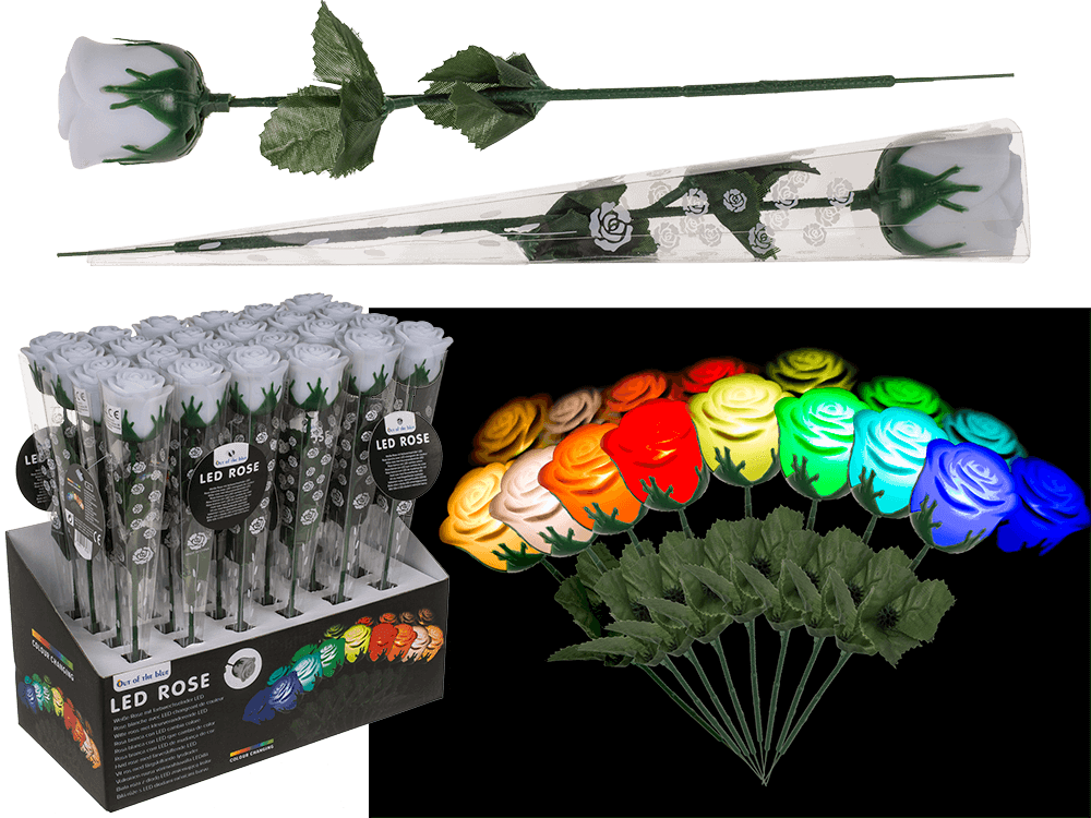 White plastic rose with colour changing LED