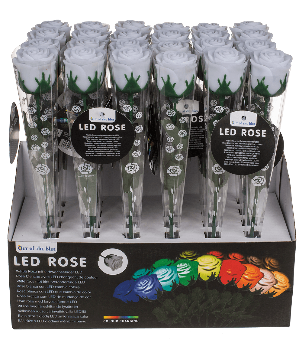 White plastic rose with colour changing LED