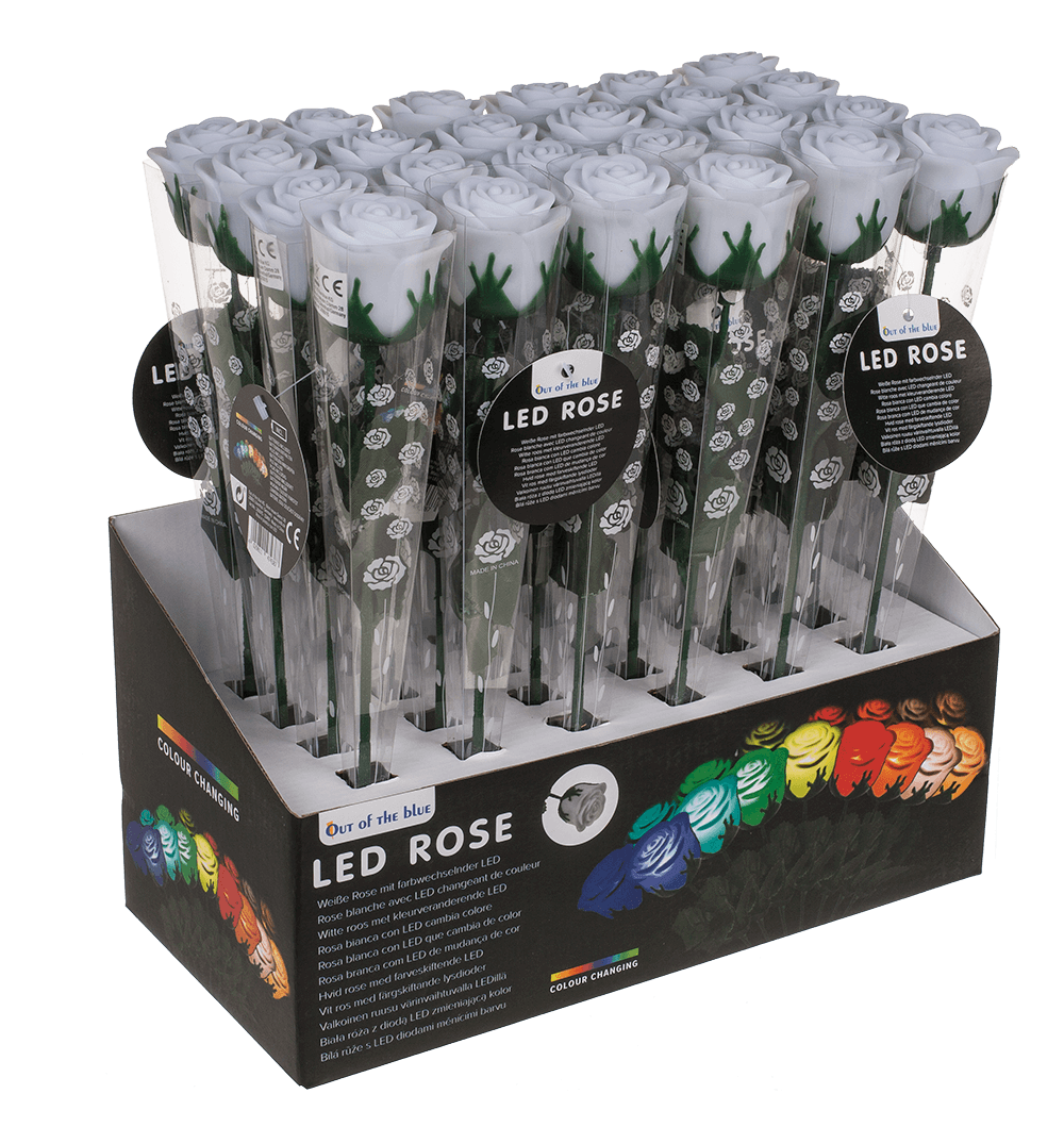 White plastic rose with colour changing LED