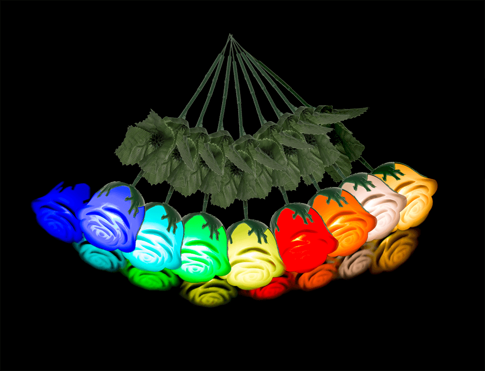 White plastic rose with colour changing LED