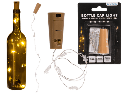 Bottle cap light with 5 warm white star LED,