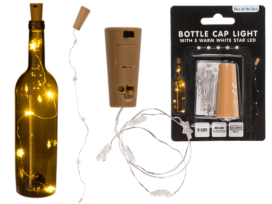 Bottle cap light with 5 warm white star LED,