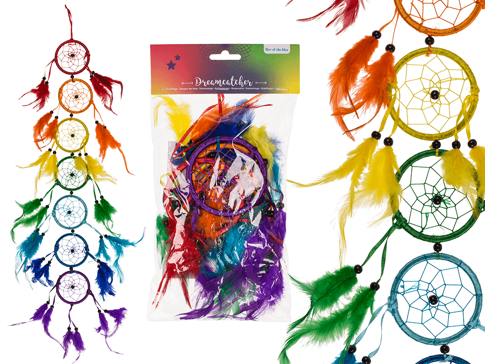 Colorful dream catcher with feathers, Rainbow,