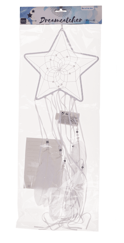 White coloured fabric Dreamcatcher, Moon and Star,