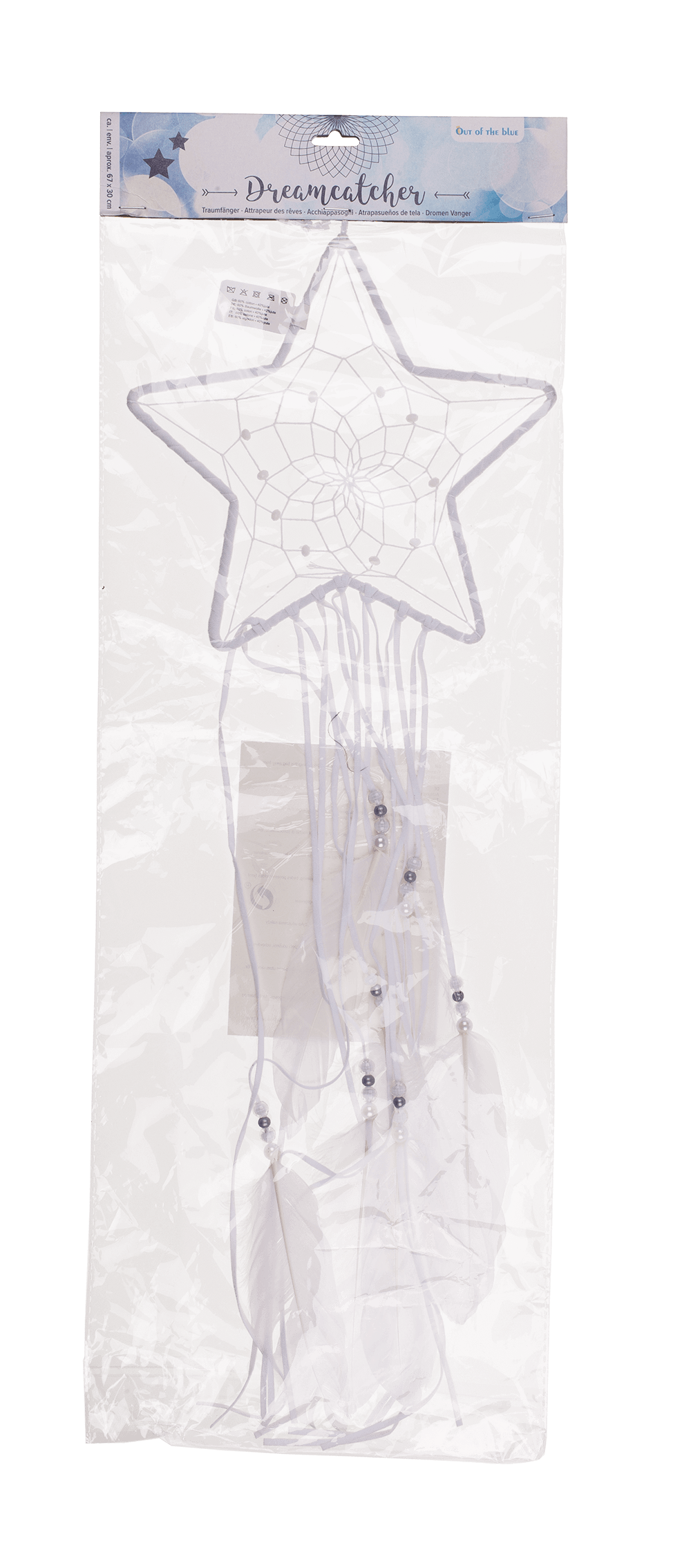 White coloured fabric Dreamcatcher, Moon and Star,