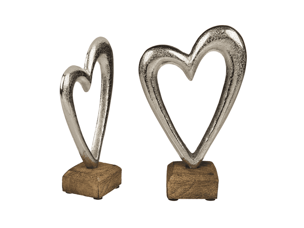 Metal heart on wooden base,