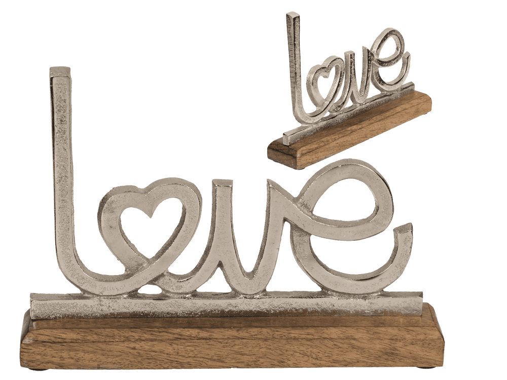 Metal lettering with wooden base, Love,